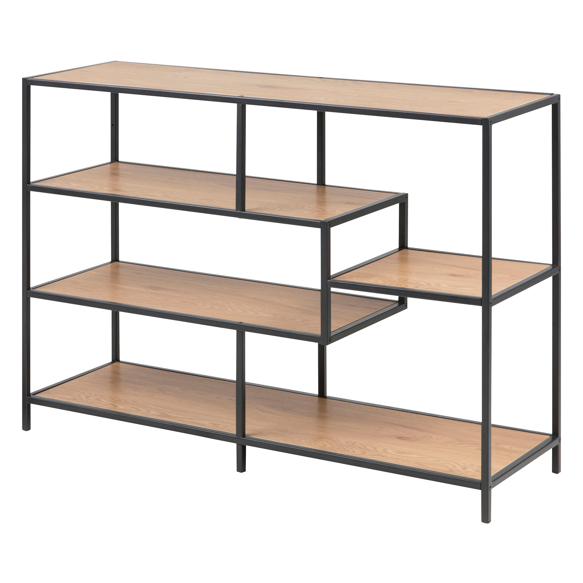 Regal SEAFORD - schwarz-Wildeiche - 4 Ablagen - 114 cm breit