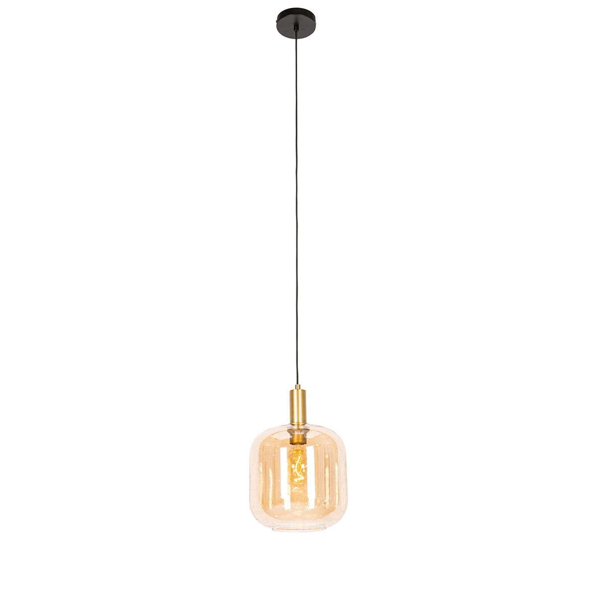 Design hanglamp zwart met messing en amber glas - Zuzanna