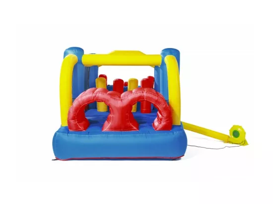 Château gonflable : aire de jeux gonflable avec obstacles et double toboggan - surface de jeux : 560 x 255 x 190 cm - Wipe out