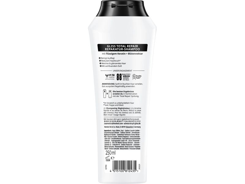 Schwarzkopf GLISS Shampoo Total Repair 250 ml Haarshampoo macht das Haar geschmeidig und glänzend