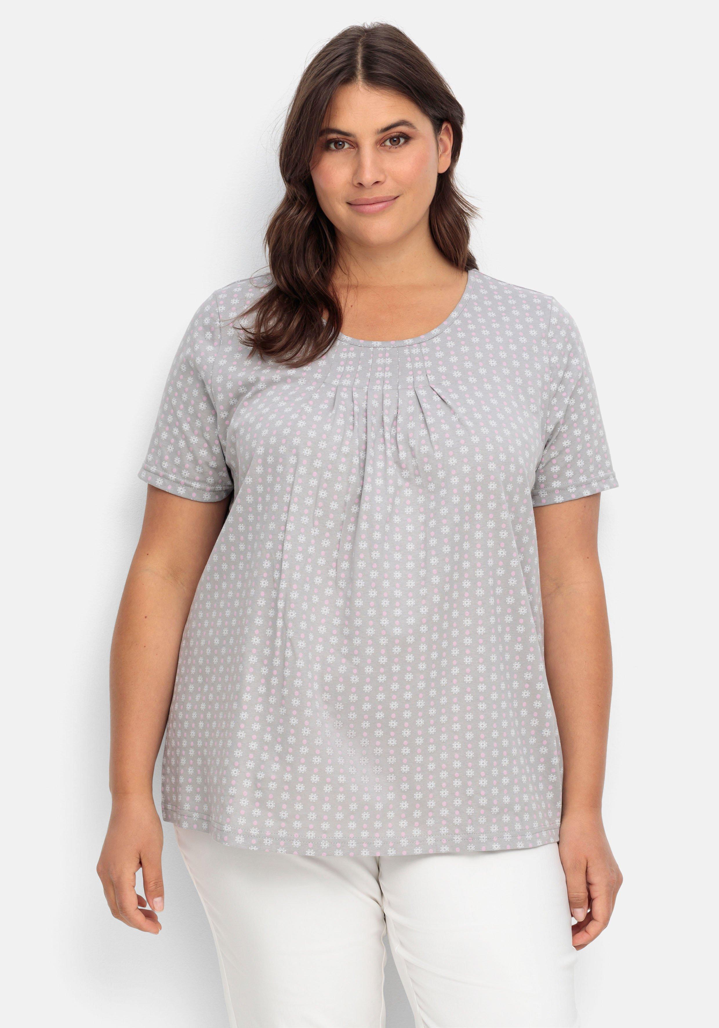 Shirt mit Falten am Ausschnitt und Minimalprint