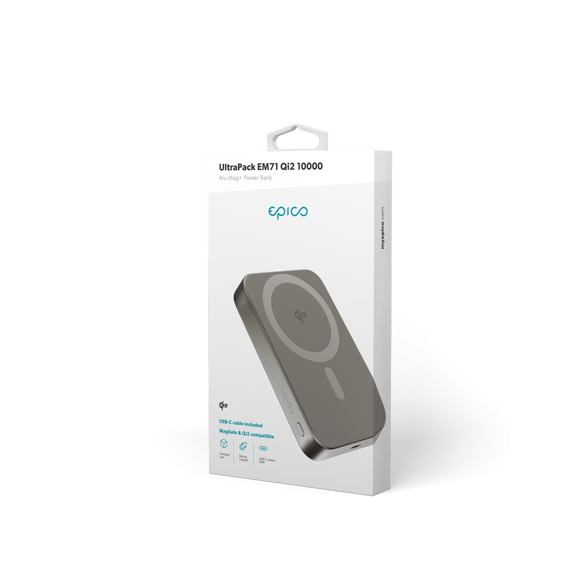 (15W) 10000mAh Alu Mag  EM71 Powerbank USB C Ladegerät MagSafe UltraPack Qi2 Wireless Charger PD (9915112100085) - Titan