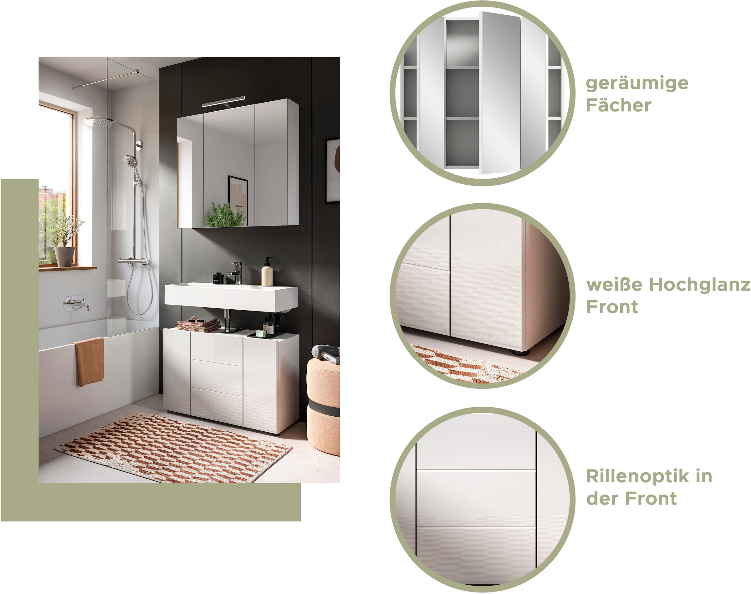 welltime Waschbeckenunterschrank »BIEL, TOPSELLER!, Breite 60 cm, 1 Tür, 2 Fächer, mit Siphonausschnitt« 1 Stk. tlg. Badmöbel, Badschrank, Schrank, Unterschrank, Bad, Badezimmer