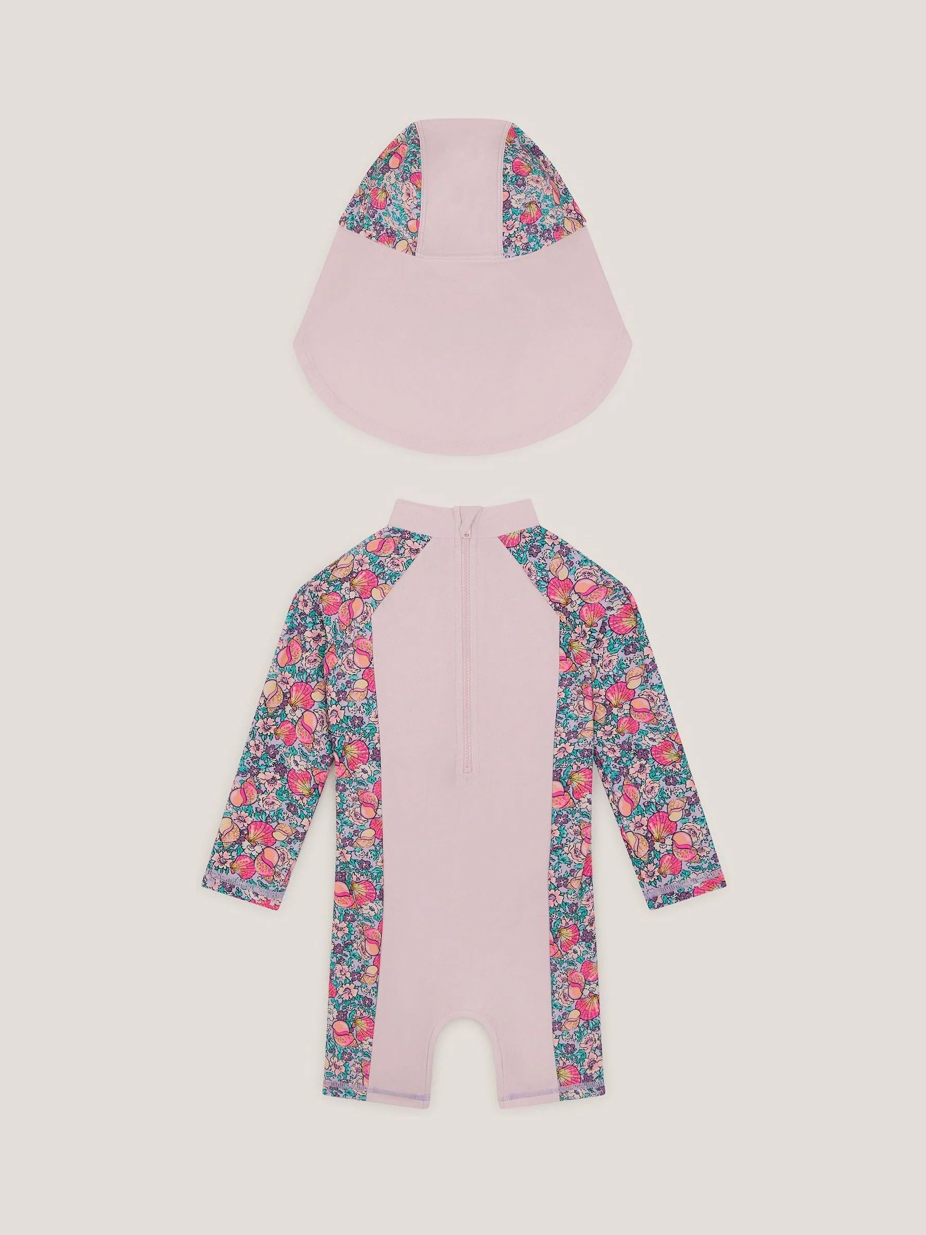 Monsoon Shell Print UPF50+ Sunsafe Suit & Sun Hat Set