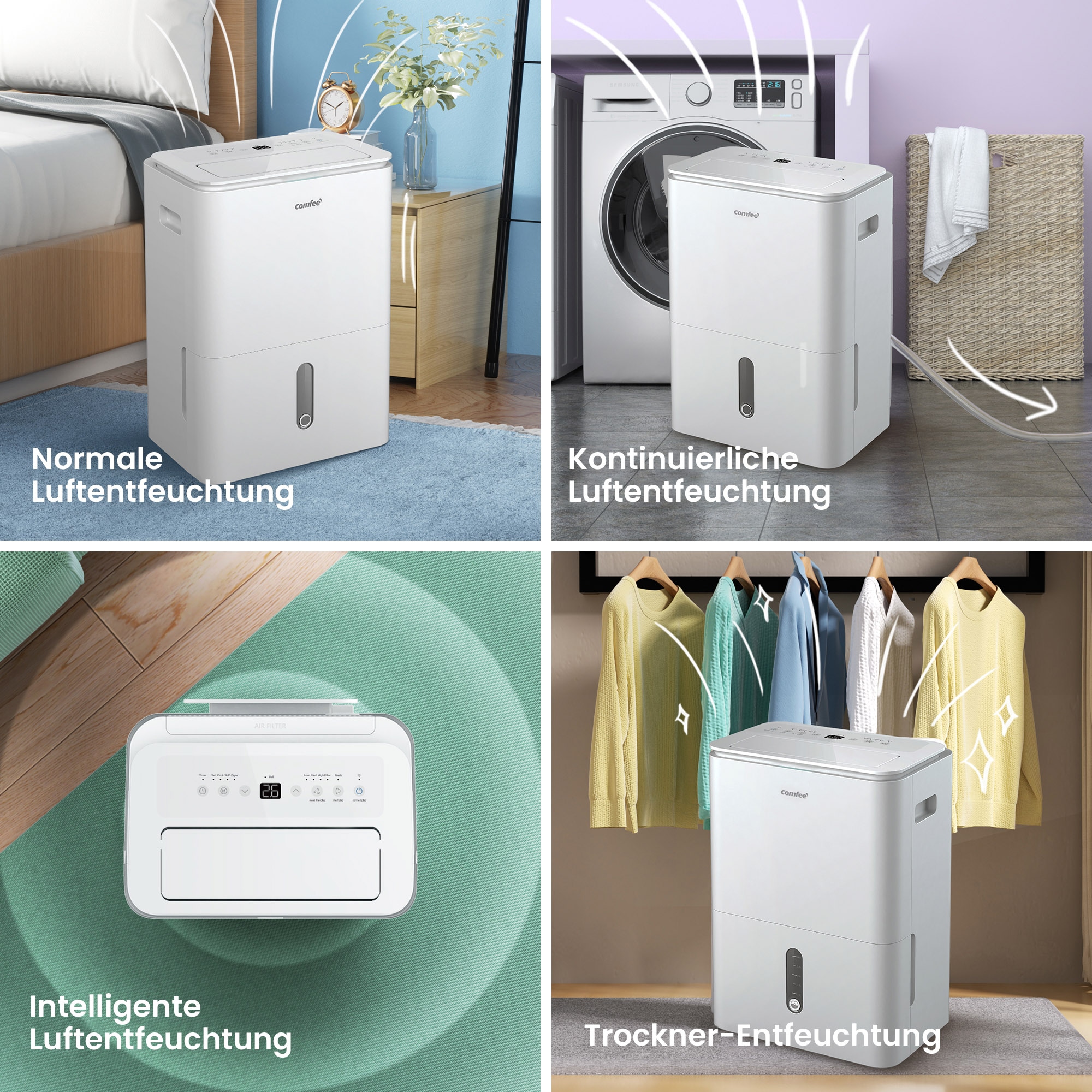 comfee Luftentfeuchter »»Easy Dry 20« geeignet für Räume mit bis zu 52 m²« Entfeuchtung 20 l/Tag Tank 3 l mit Trocknermodus, App -und Sprachsteuerung