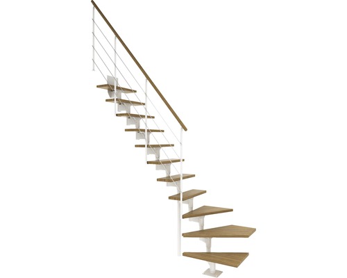 Pertura middentrap Hera Wit kwartslag links/rechts onder 73,5 cm leuning eiken gelamineerd hout gelakt 11 treden / 12 stootborden