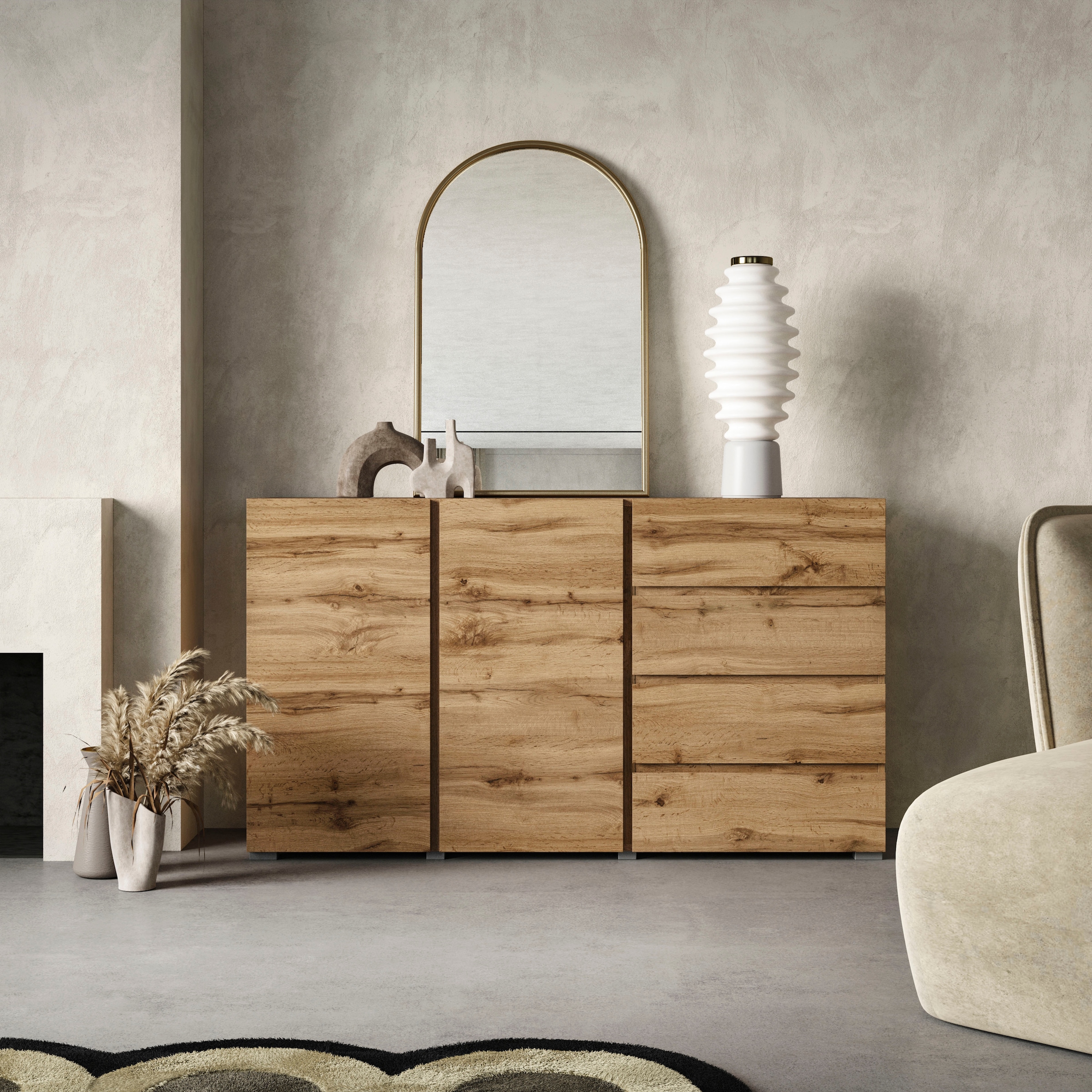 INOSIGN Sideboard »Metric,Breite 138 cm, grifflose Kommode 2 Türen/4 Schubkästen« Schubladenschrank mit viel Stauraum, Einlegeböden verstellbar