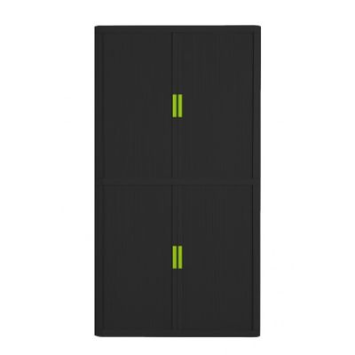 Armoire haute à rideaux EASY OFFICE - 110 x 204 x 41,5 cm - Corps et rideaux noir - Poignée verte