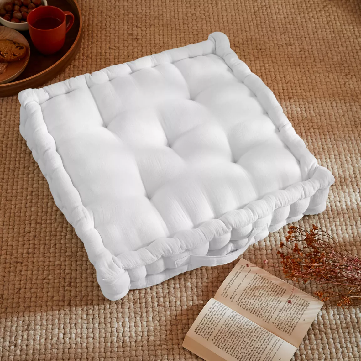 Coussin de sol gaze de coton (50 x 50 cm) Gaïa Blanc chantilly