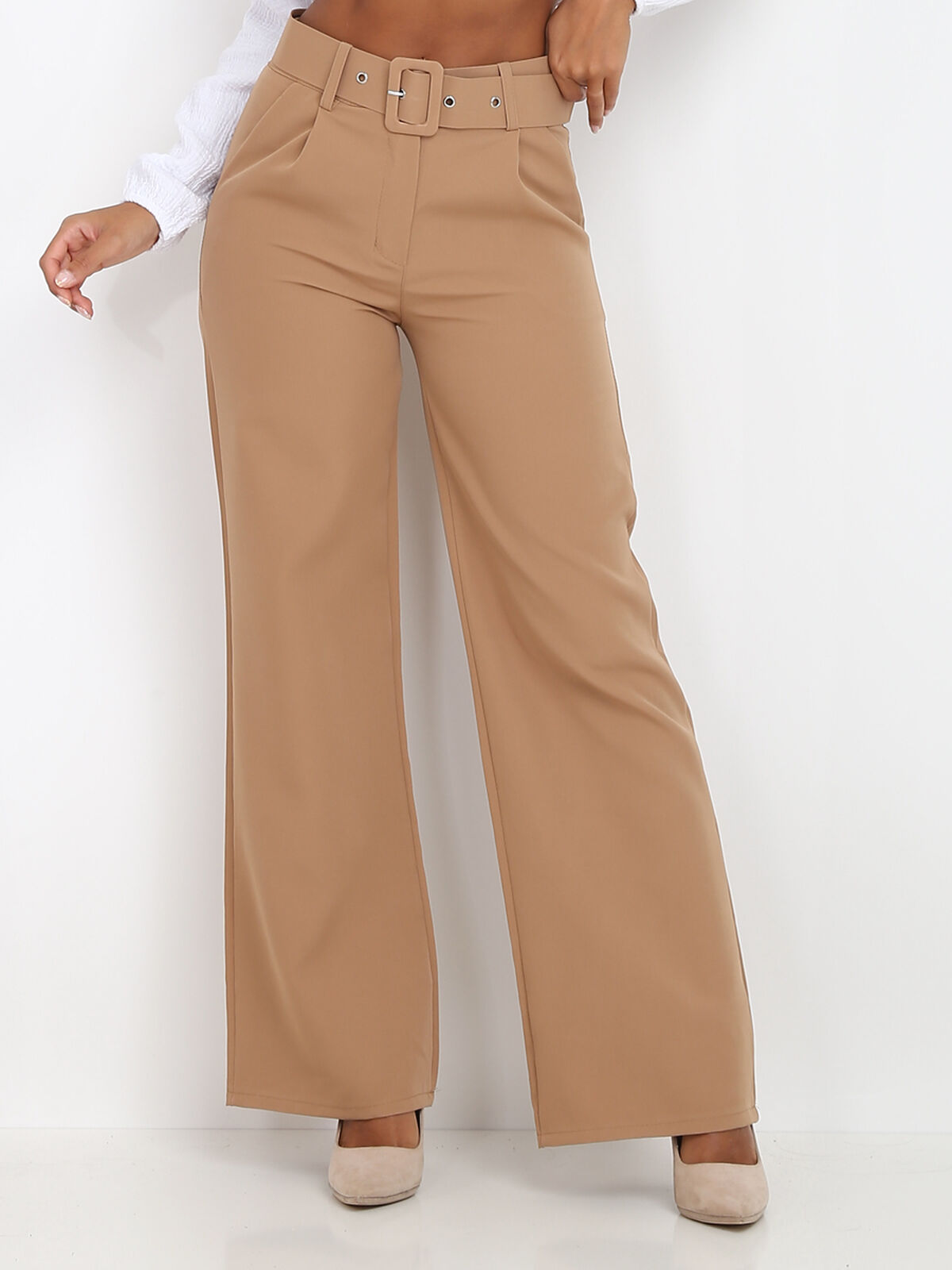 Pantalon large ceinturé- Camel