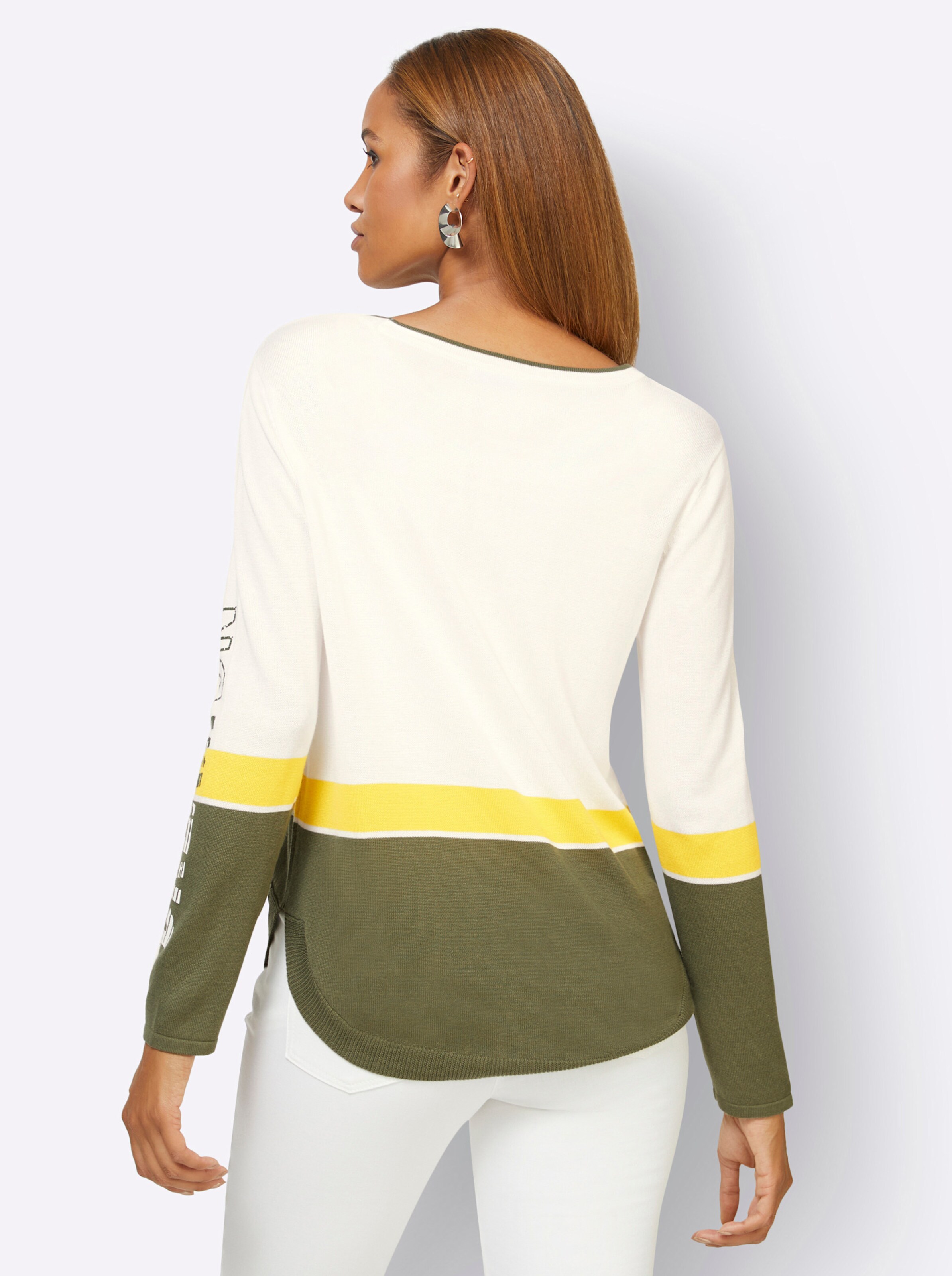 Longpullover in ecru-khaki-gemustert