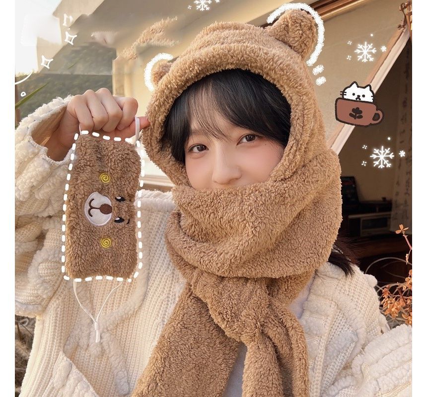 Yunikon - Set: Berenoor Fleece Capuchonsjaal + Masker
