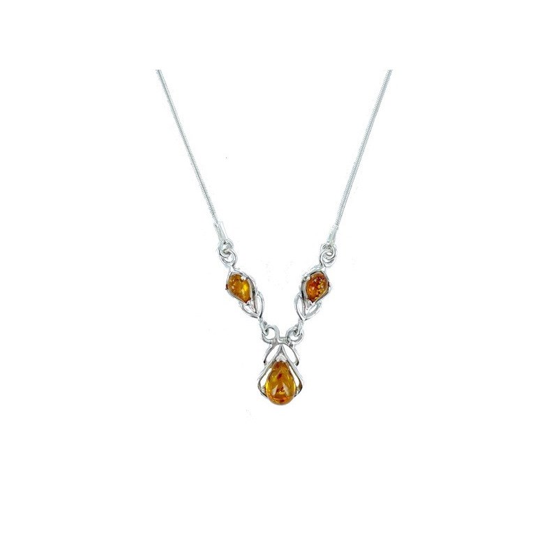 Collier argent 925 Ambre veritable de la mer Baltique