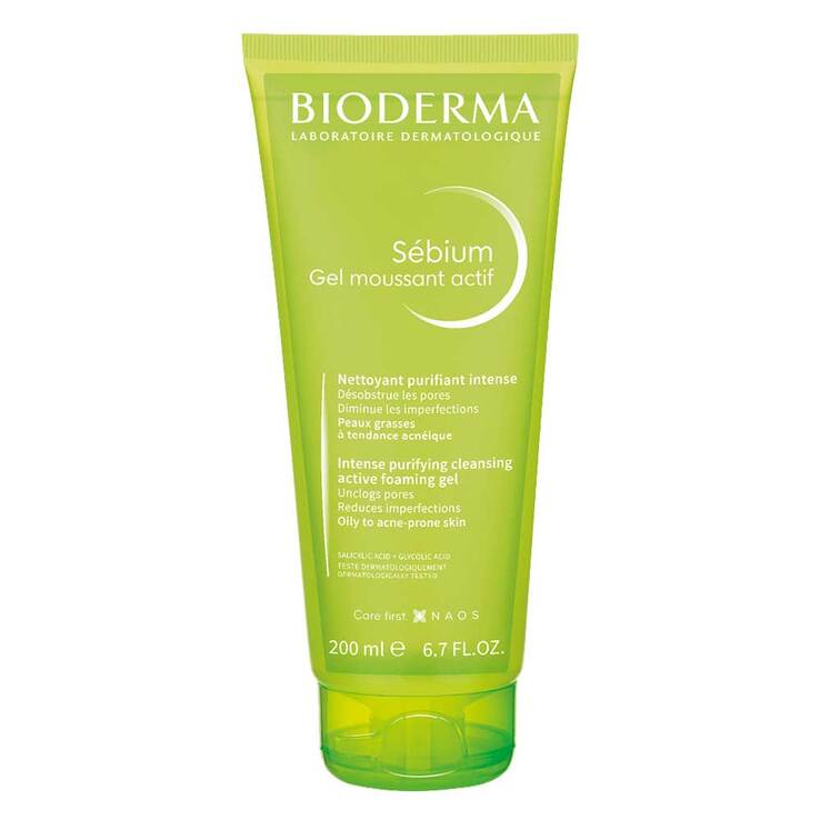 Bioderma Sebium Gel Moussant Actif Reinigungsgel für unreine, ölige, zu Akne neigende Haut, 200 ml