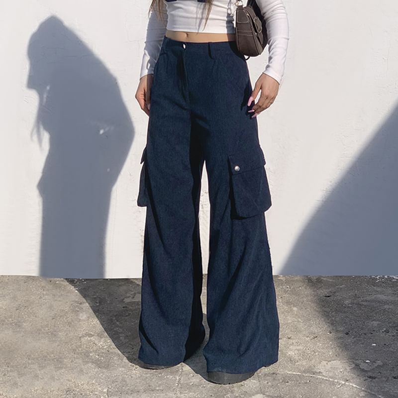 Trisica - Corduroy broek met hoge taille en wijde pijpen