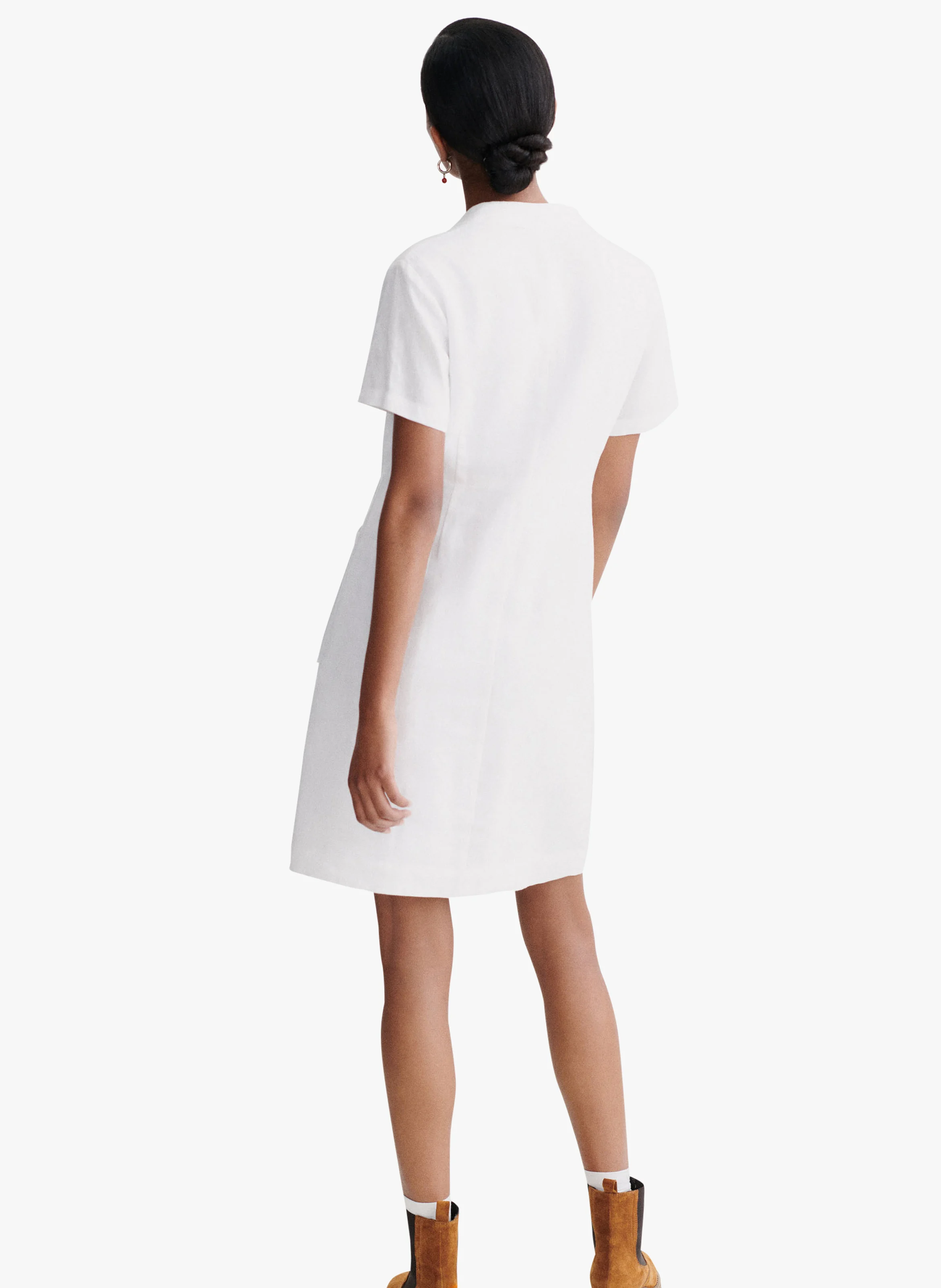 GINA - Blouse ample à col tunisien en lin | Blanc
