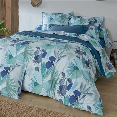 Linge de lit percale feuillage exotique