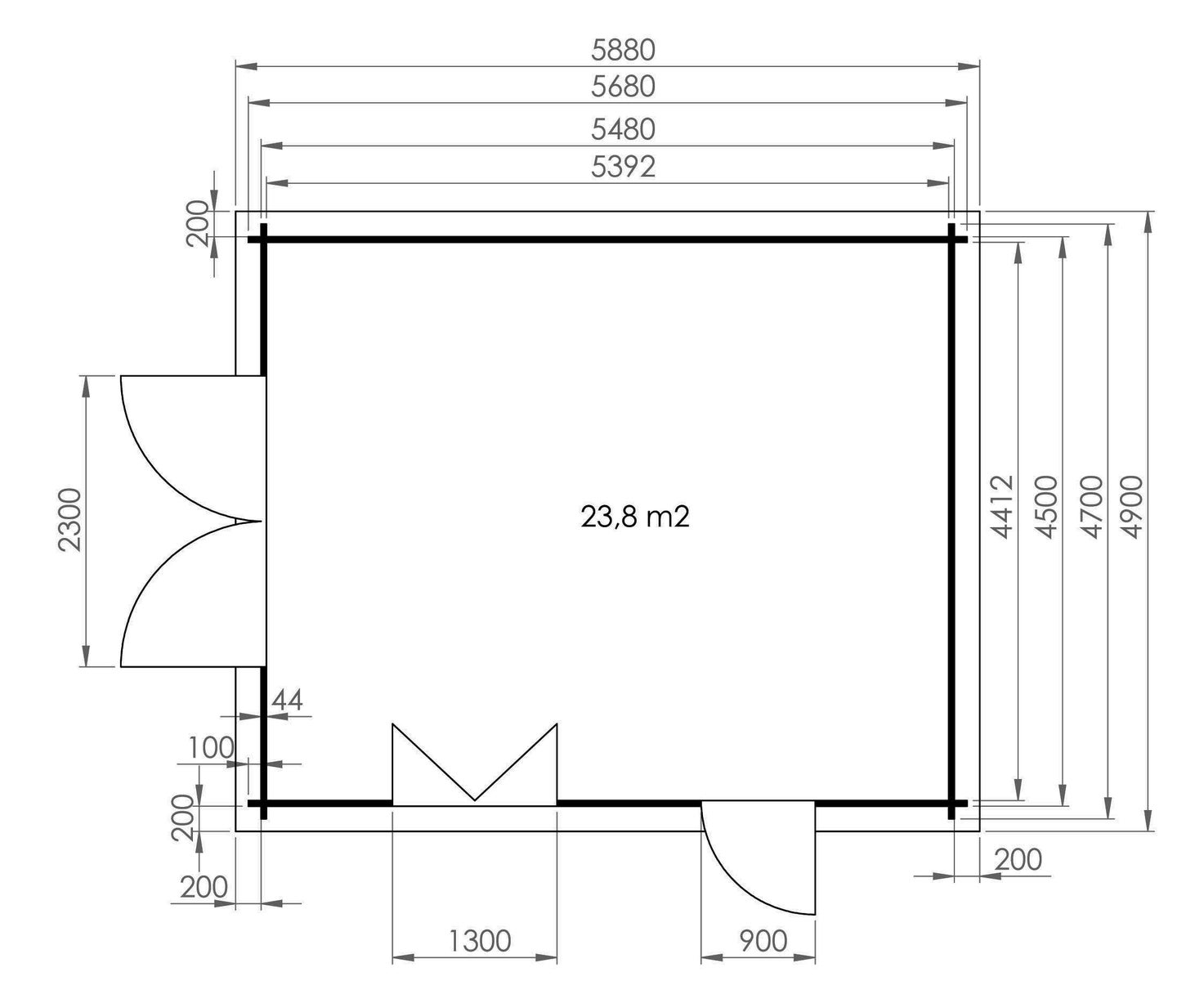 Alpholz B-44 ISO houten garage met dubbele deuren, houten garagedeur, carport met 44 mm wanddikte, prefab garage met montagemateriaal, natuurlijke afwerking, 4,7 x 5,7 m
