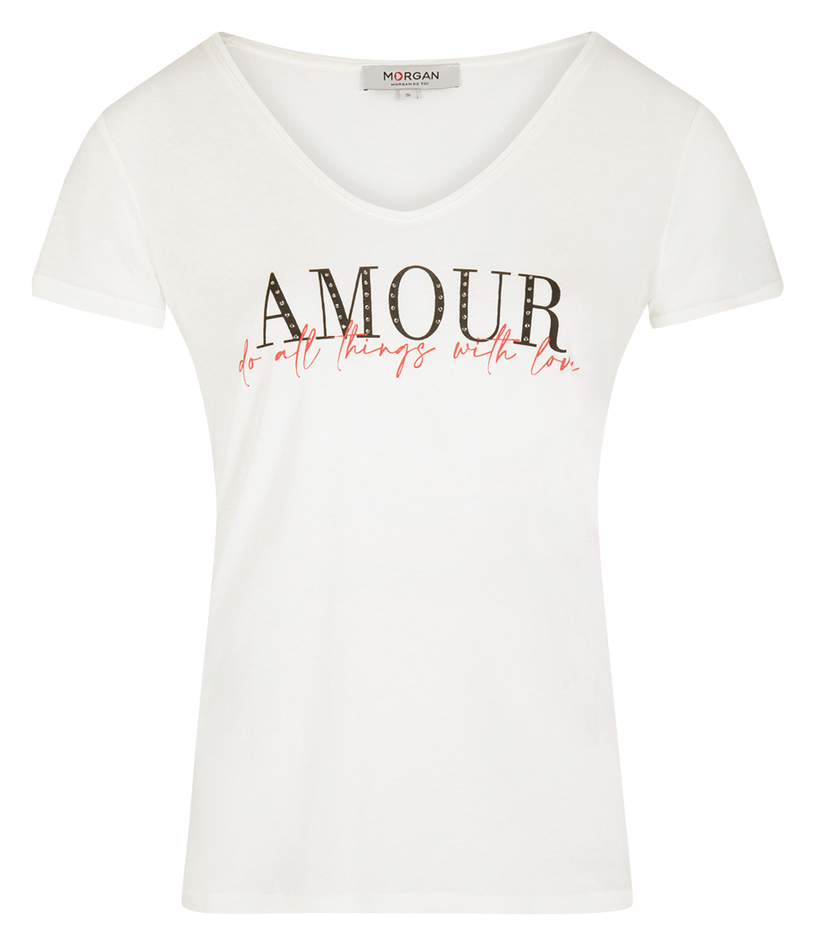 DTHING - Tee-shirt col V droit à inscription en coton mélangé | Blanc