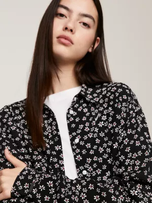 Blusa boyfriend com estampa floral miúda