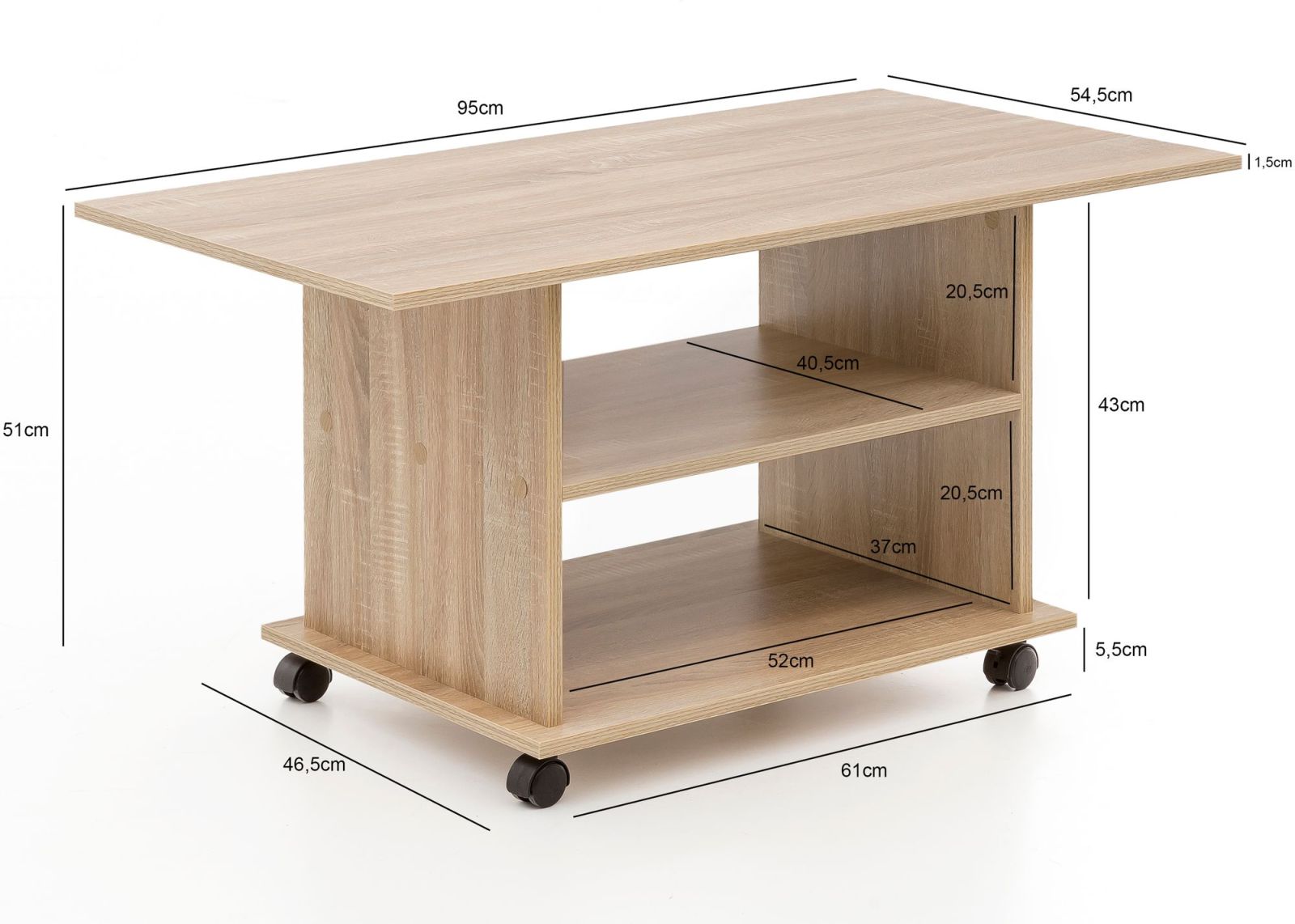 Couchtisch - Sonoma Eiche - 2 Ablagen - 95 cm