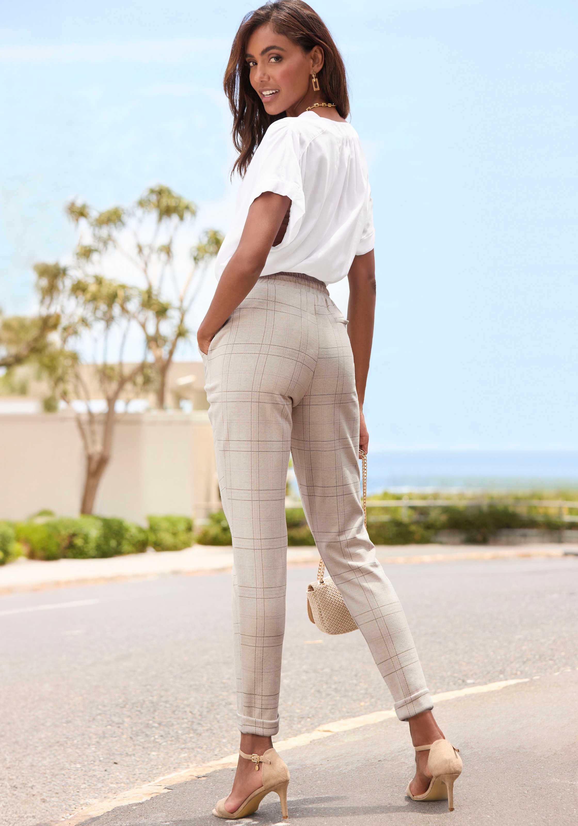 Vivance Jogger Pants  mit Karomuster, Schlupfhose, enge Passform, casual-chic