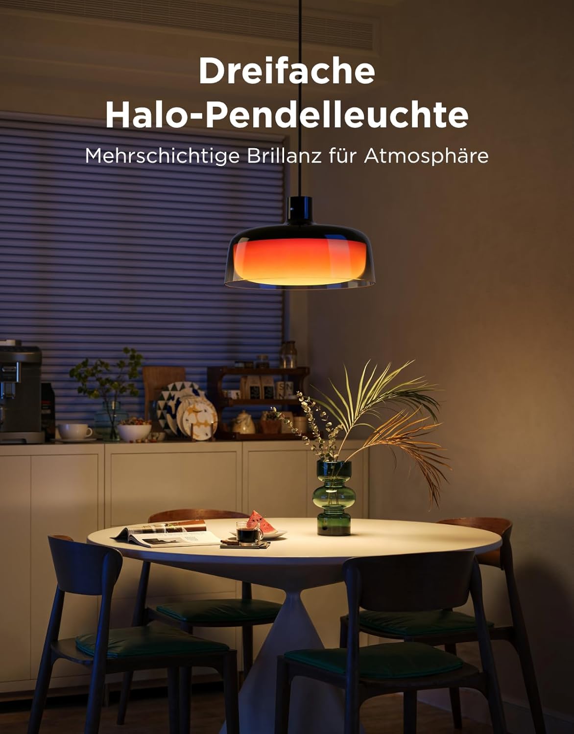 Govee Pendelleuchte, Smart RGBIC und Weißlicht-Hängelampe Esstisch, Drei Lichtringe Segmentierungskontrolle Pendant Light, Dimmable Esszimmerlampe Funktioniert mit Matter für Küche Esstisch