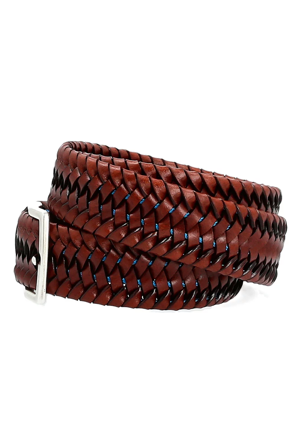 CEINTURE LEOPOLD CUIR TRESSE MARRON  MOYEN
