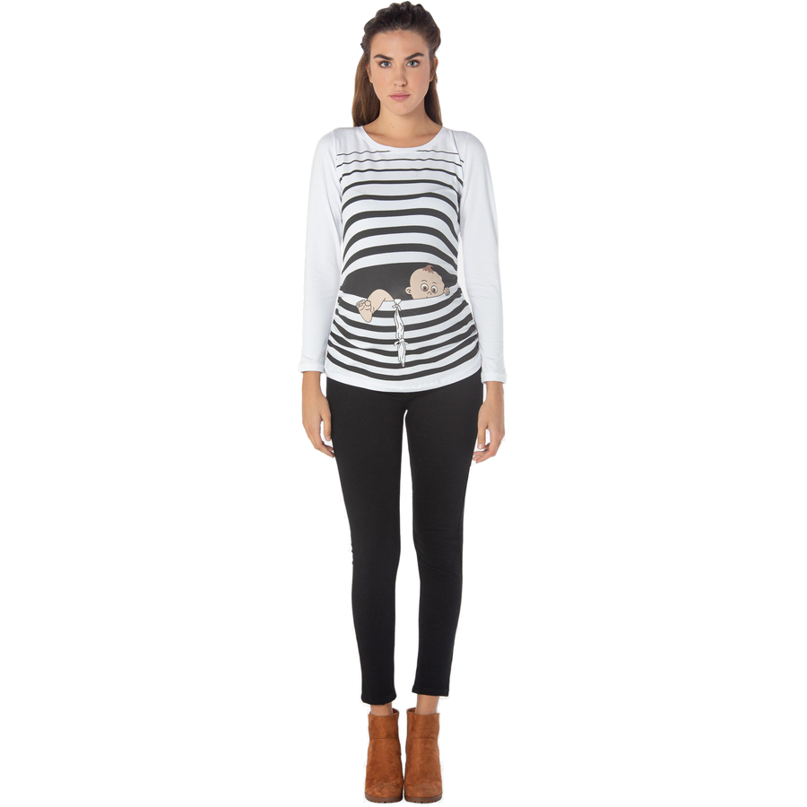 M.M.C. Umstandslangarmshirt Baby Flucht mit Motiv Weiß