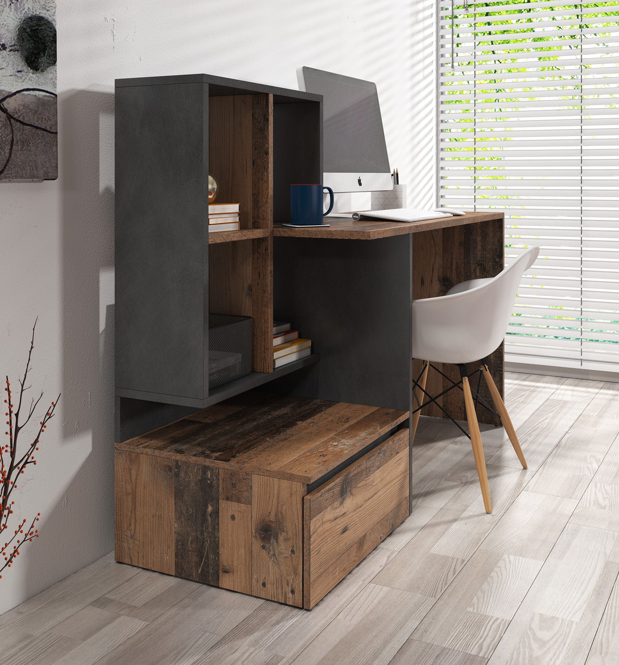 Pierre 2 - Bureau - Donker eiken/antraciet - 145x52 cm