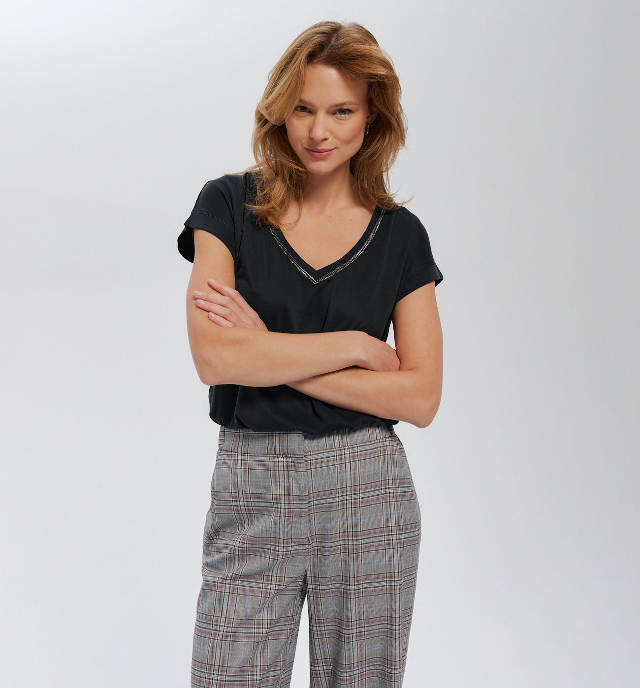 T-shirt col V Femme - Noir