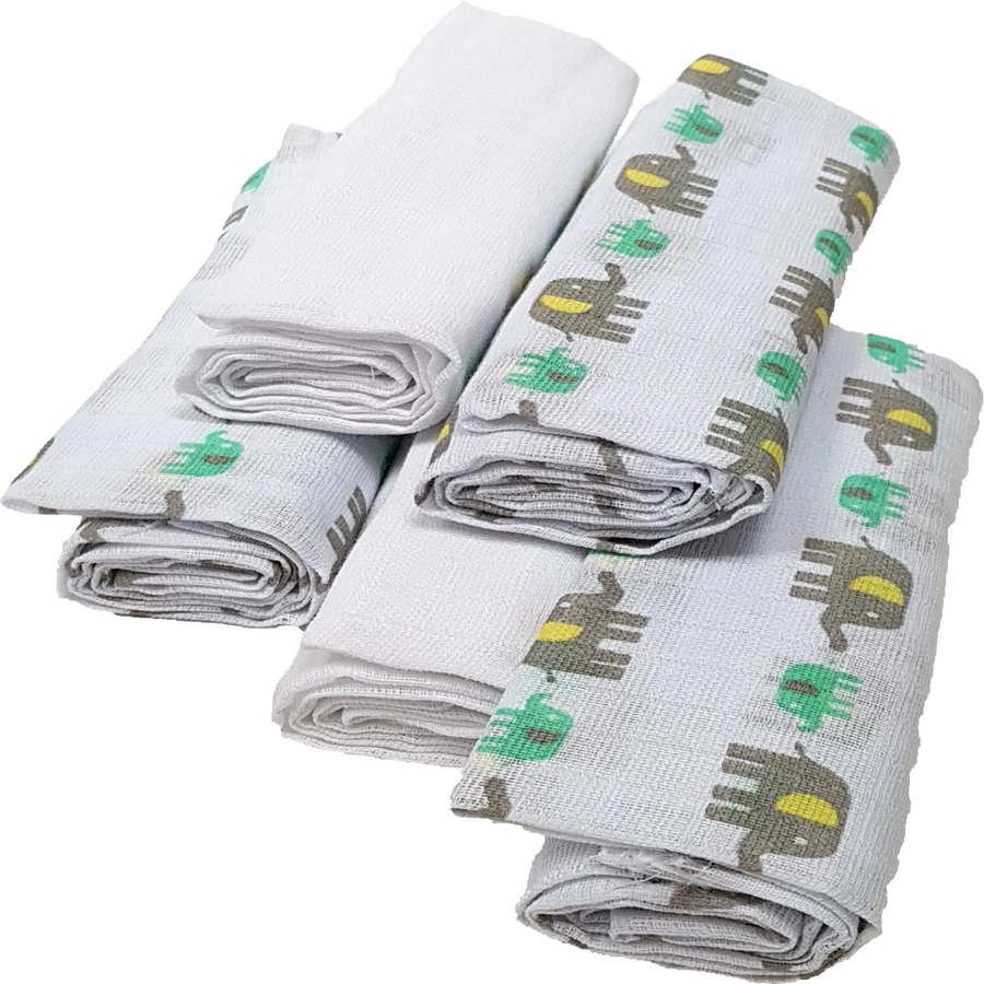 HÜTTE & CO Mulltücher 5er-Pack Elefant grau-grün
