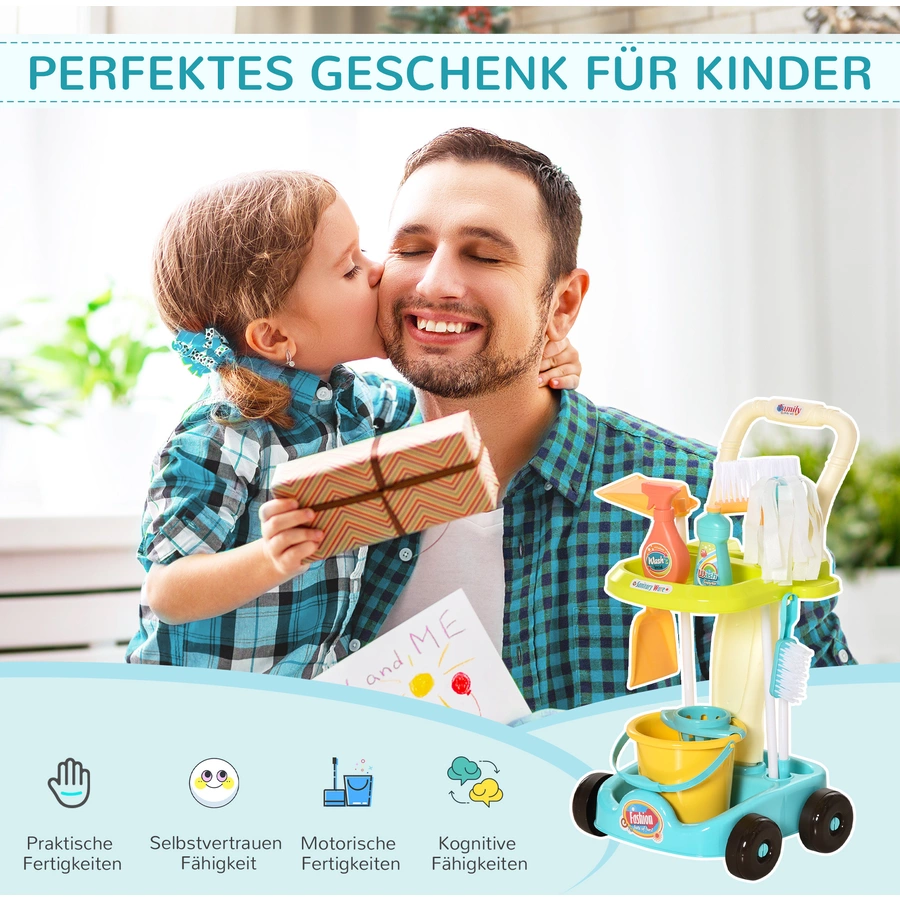 HOMCOM Kinderreinigungsset mit Rollen und passendes Zubehör bunt