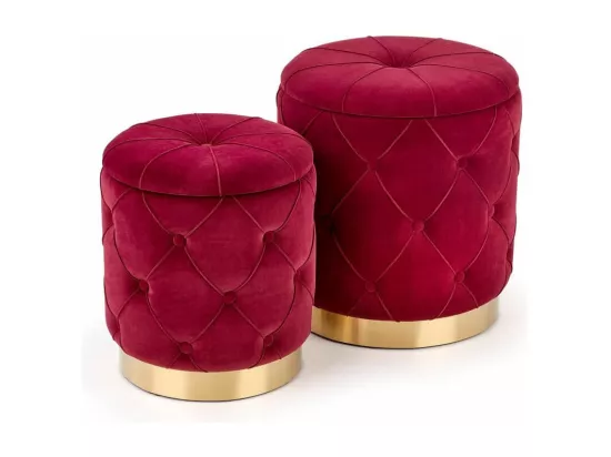 Poufs gigognes en velours bordeaux avec base en acier doré ECHO