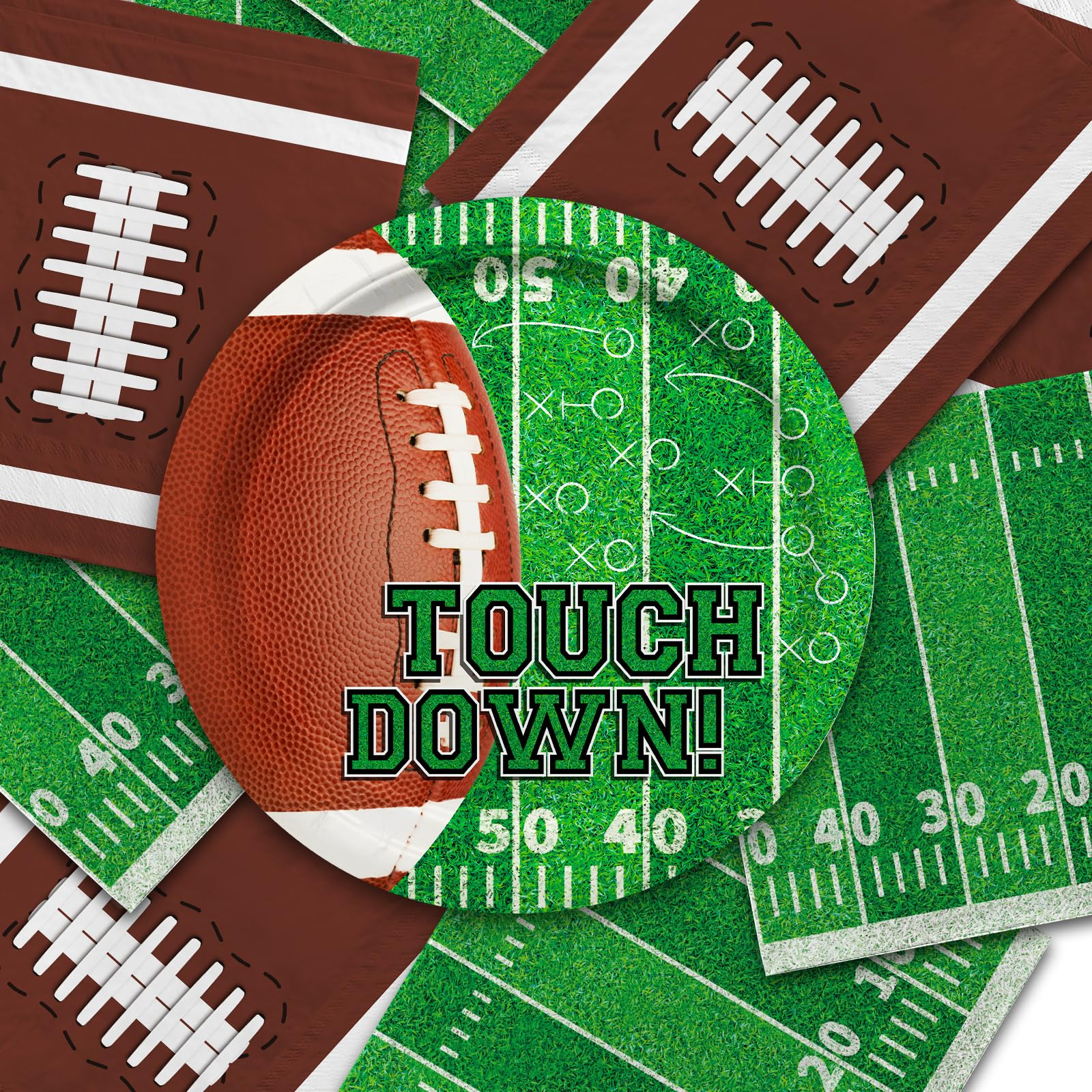 (92-tlg. Set) Einweg Geschirr Super Bowl Party Tisch Deko inkl. Teller / Servietten - Touch Down