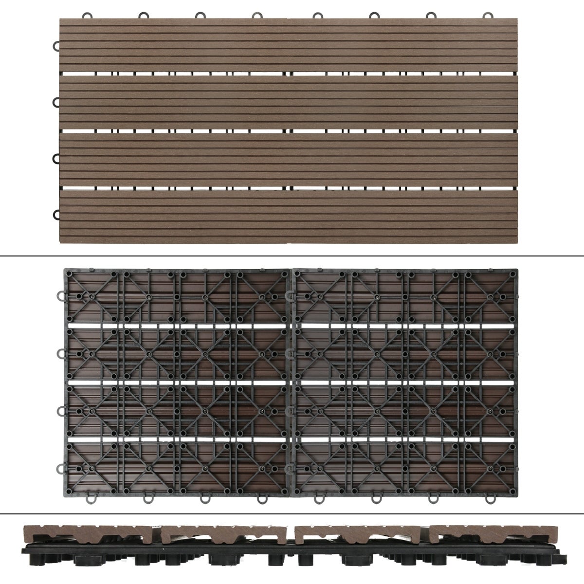 ECD Germany WPC Terrastegels 60x30cm 30-delige voordeelverpakking voor 5m² Donkerbruine houtlook voor tuinbalkonvloeren met drainage- en kliksysteem Terrasplanken Balkontegels Kliktegels Houten tegels