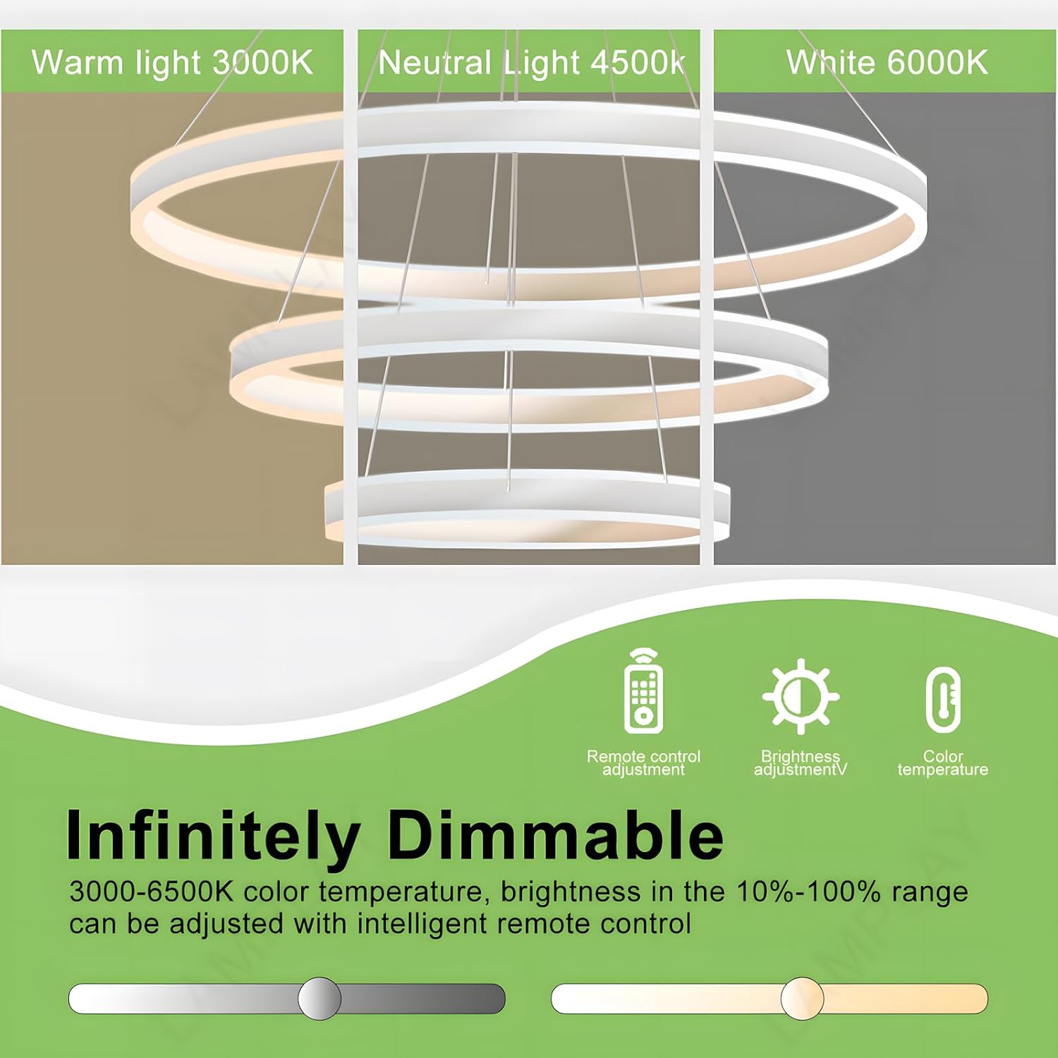 Runde Moderne LED-Pendelleuchte, 3 Weiß Ring-Kronleuchter, Dimmbar Mit Fernbedienung 3000K-6000K Deckenleuchte, Höhenverstellbar, Foyer, Wohnzimmer, Schlafzimmer, Esszimmer(Ø40+60+80cm)