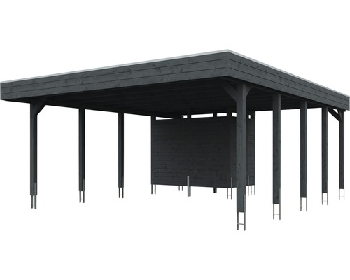 SKAN HOLZ Friesland dubbele carport set 4 inclusief aluminium dakpanelen, berging, H-paalankers 557 x 708 cm grijs