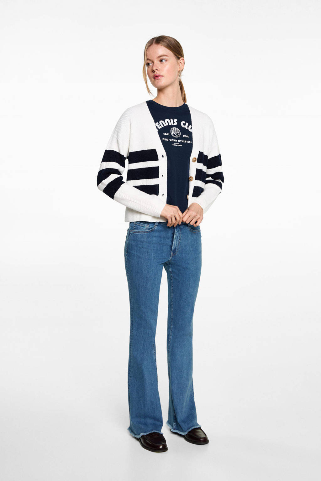 MANGO TEEN flared regular waist flared jeans medium blue denim