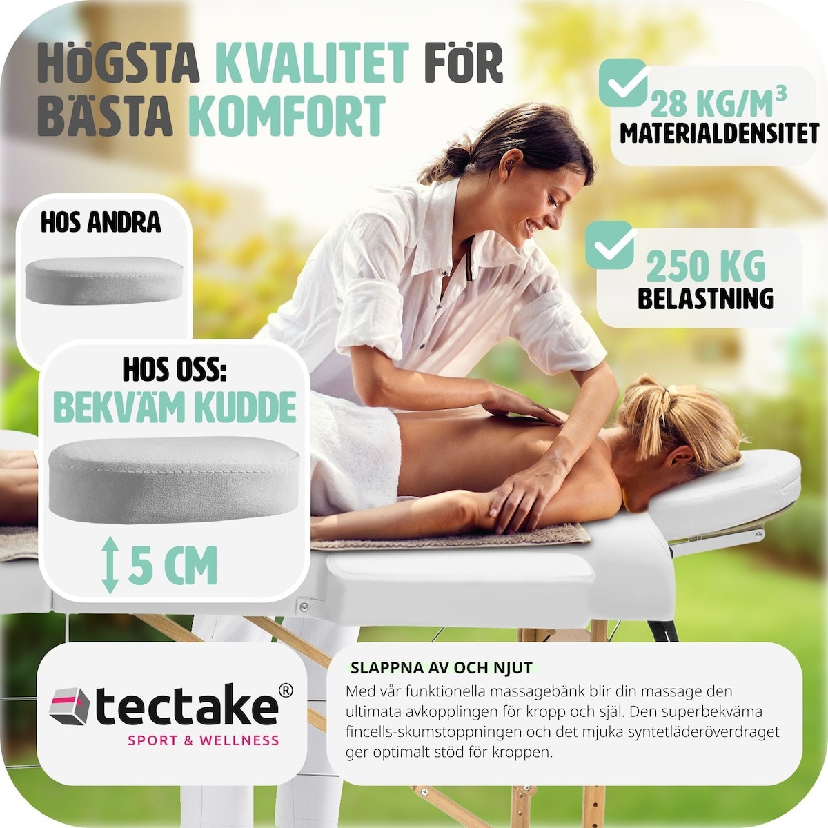 Massasjebenk med 2 soner, 5 cm polstring - hvit