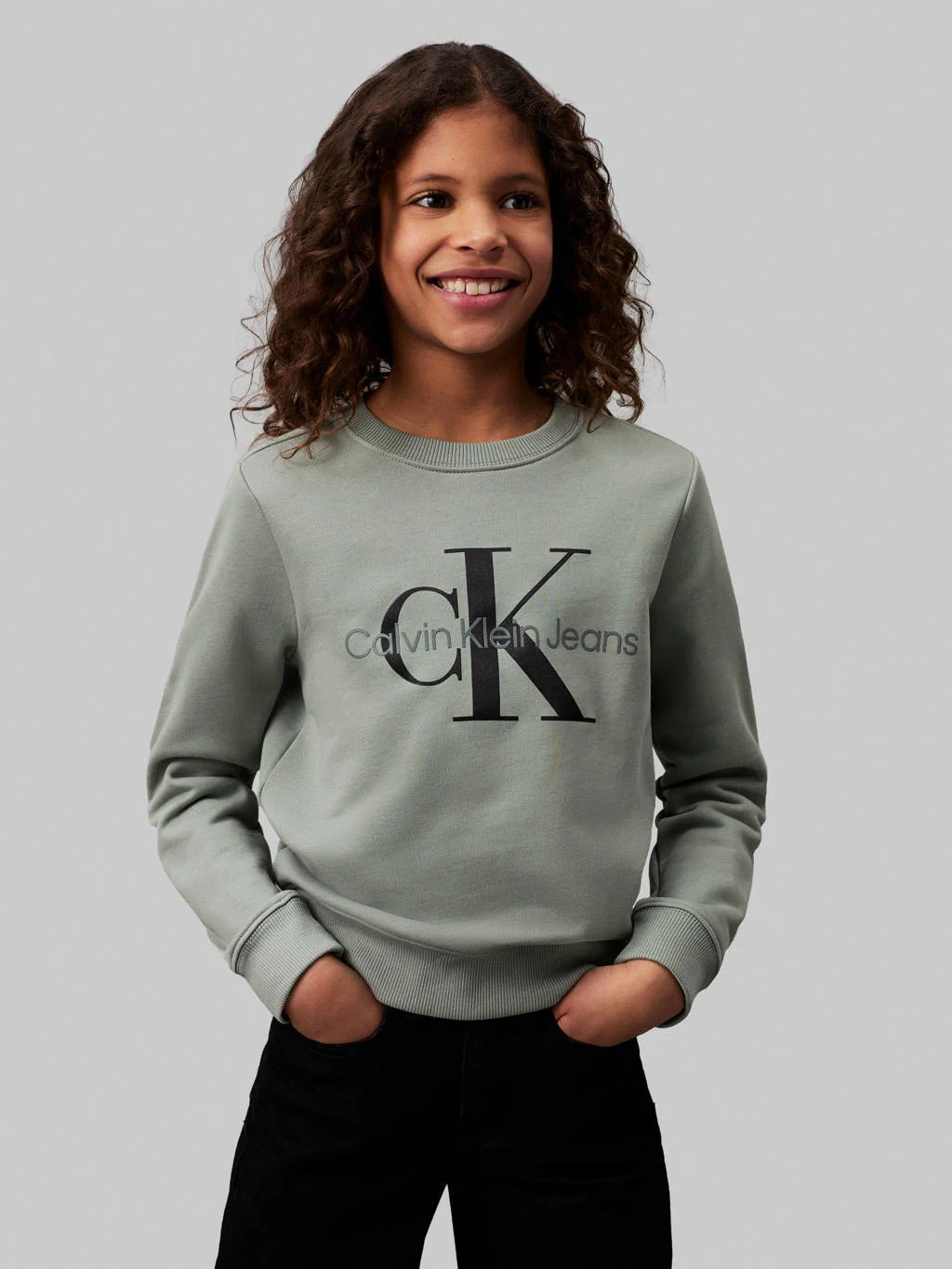 Calvin Klein sweater Terry met logo grijsgroen