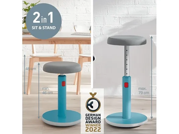 Leitz Ergo Cosy Active Sidde-stå balancestol 2-i-1 blå - højdejustering 46-79 cm