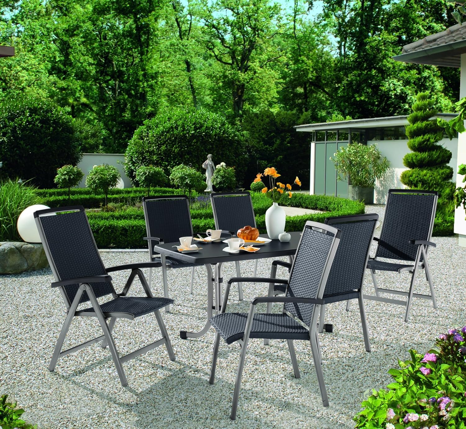 Sieger 253/A Boulevard-Klapptisch mit mecalit-Pro-Platte 150 x 90 cm, Stahlrohrgestell graphit, Tischplatte Schieferdekor anthrazit