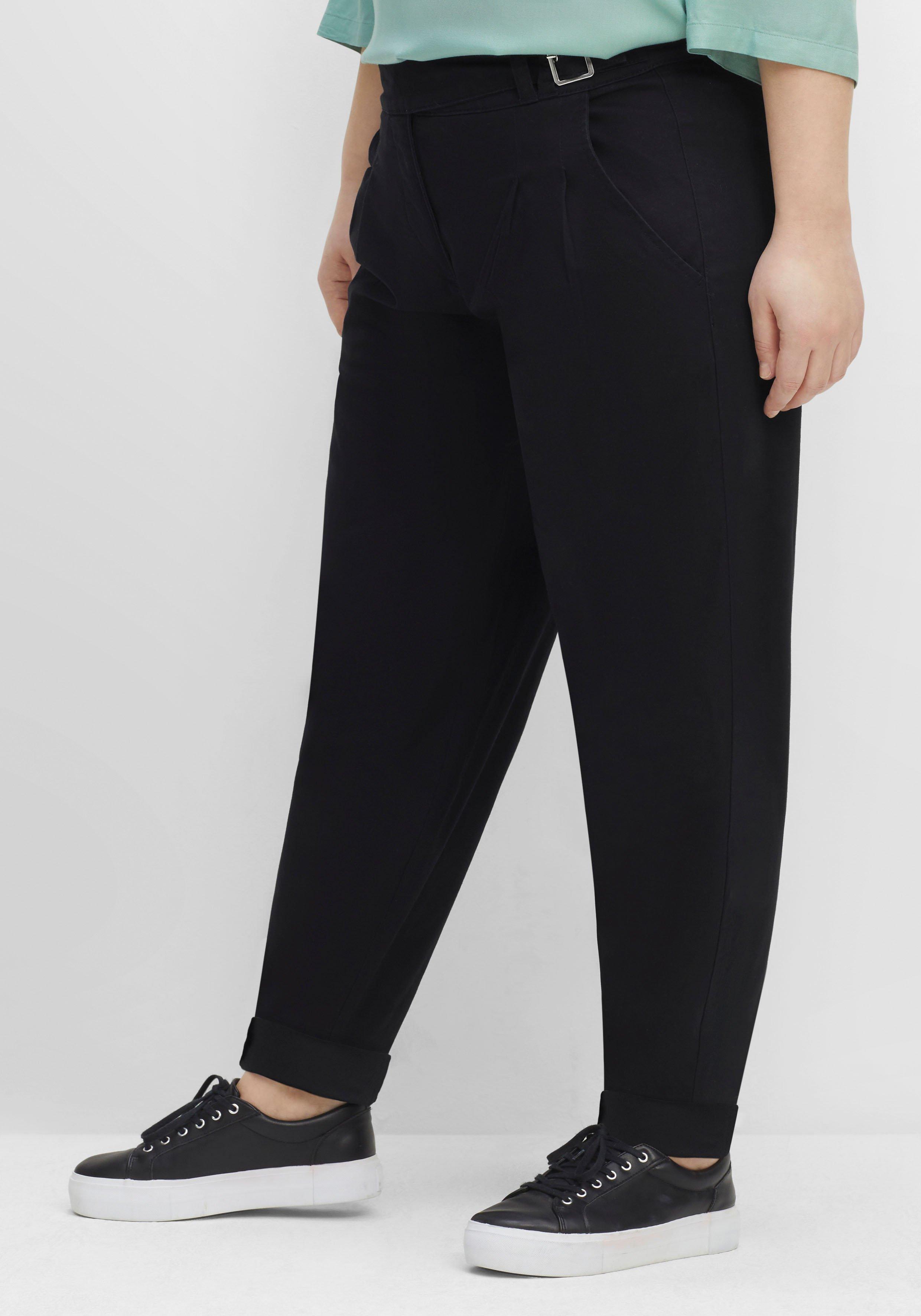 Twillhose OLIVIA mit Gürteldetail und Bundfalten