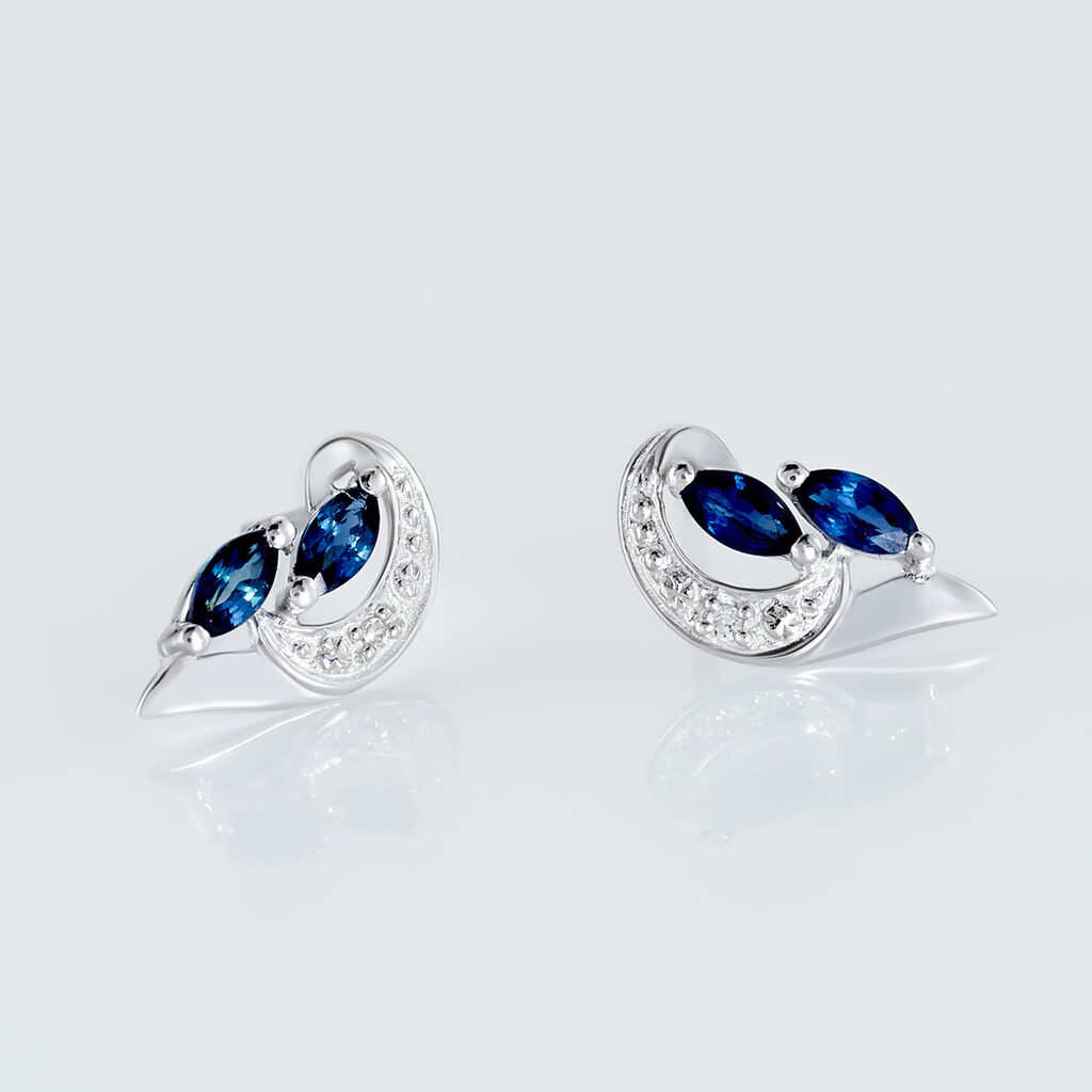 Boucles D'oreilles Puces Sakina Or Blanc Saphir Et Diamant
