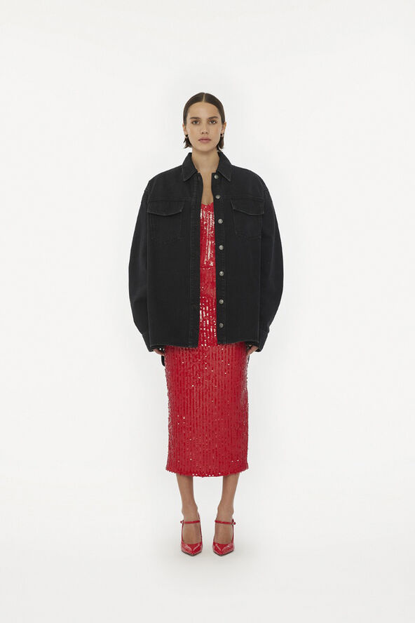 ROTATE Birger Christensen SEQUINS PENCIL SKIRT Racing red