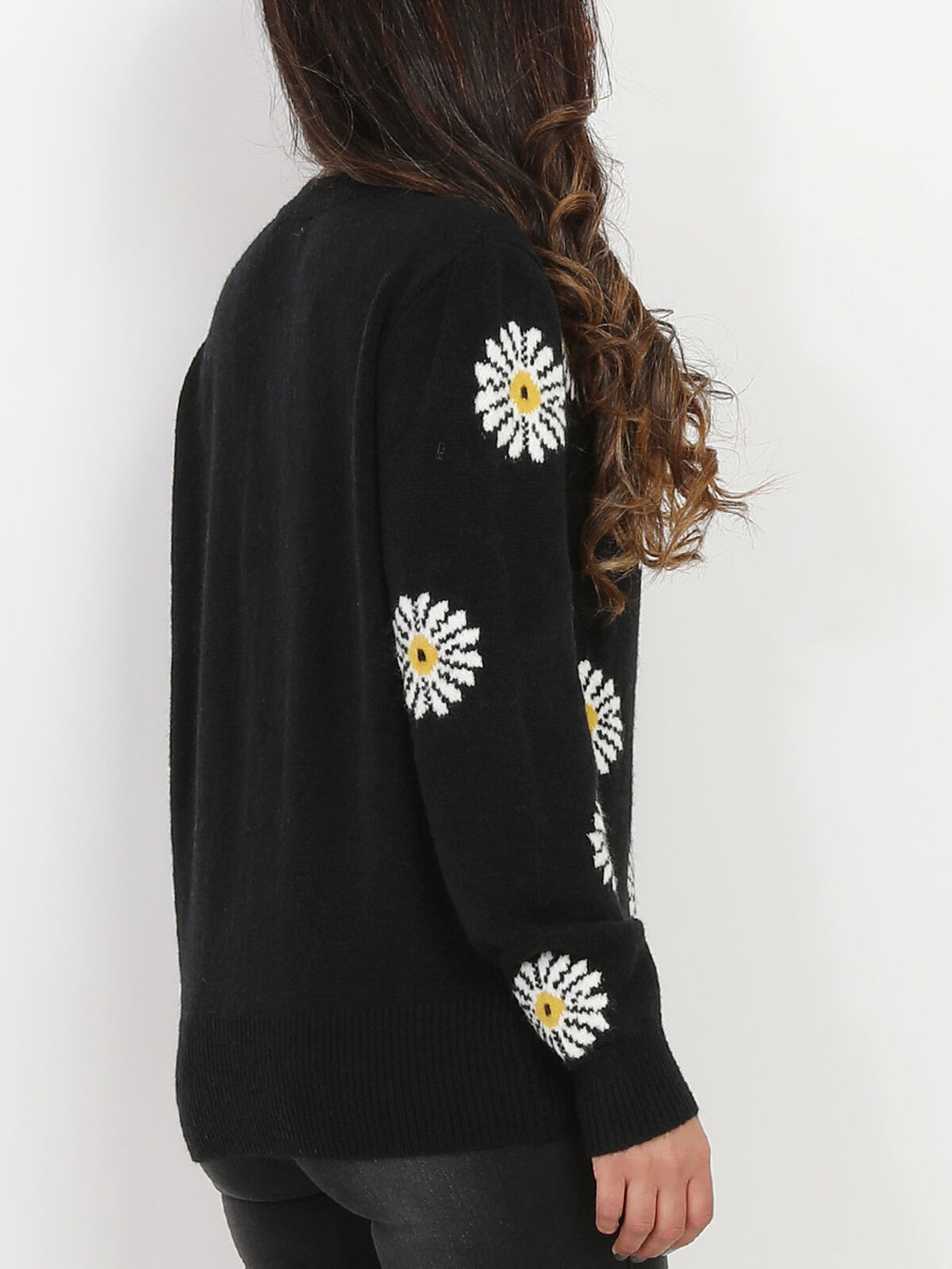 Gilet en maille à motif floral- Noir