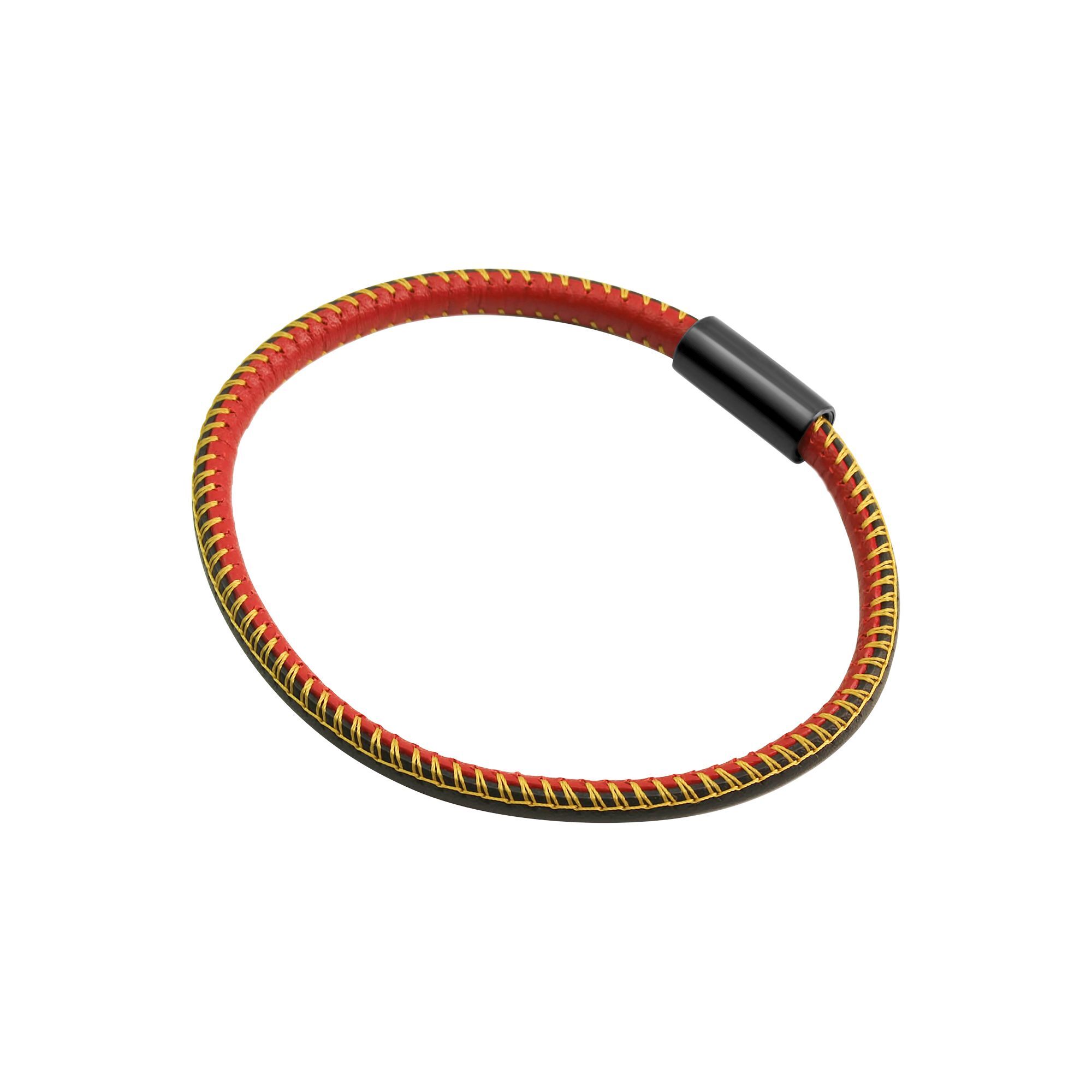 Zeeme Stainless Steel Armband echt Leder mit Deutschland-Farben 19cm