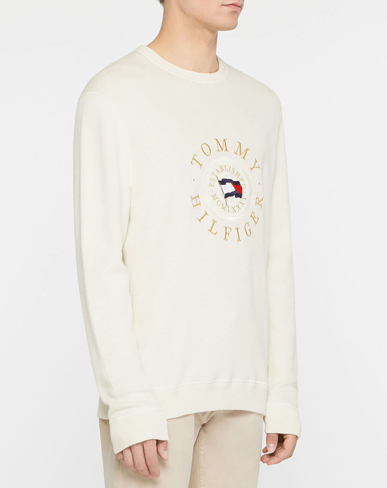 Tommy Hilfiger Pull 100% Coton Bio structured graphic écru