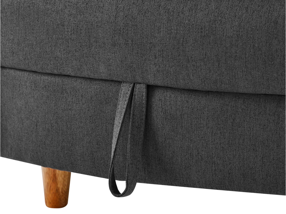 Méridienne gauche convertible en tissu anthracite avec coffre de rangement PENELOPE